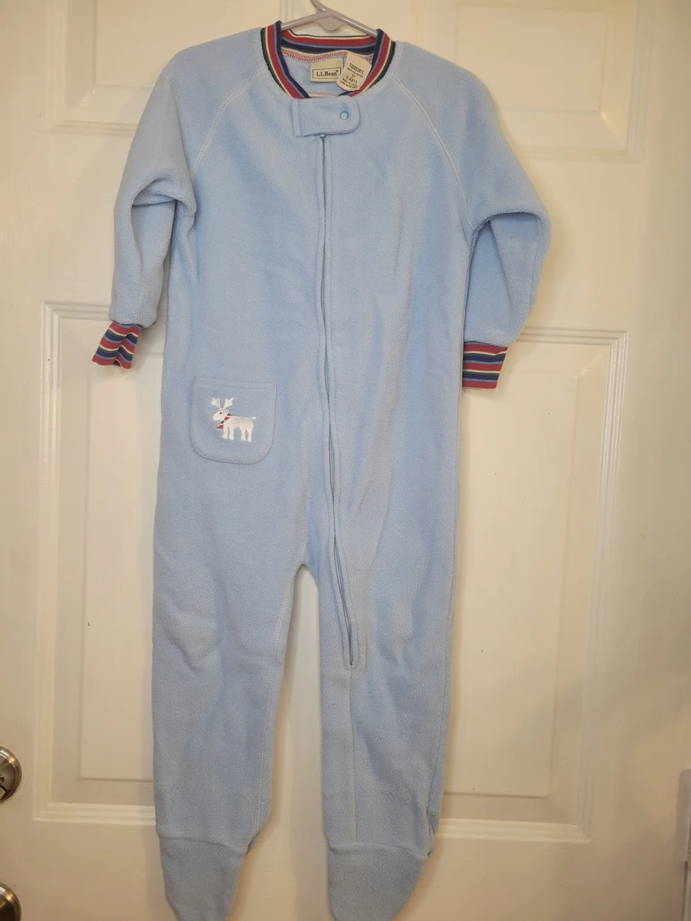 Vintage L.L. Bean Light Blue Fleece Kids One-Piece Zipper Footed Pajamas